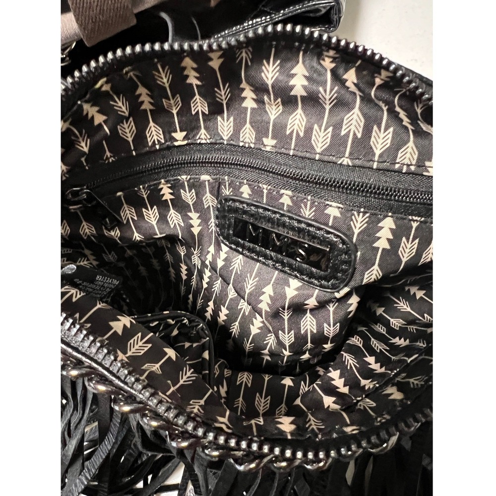 MMS Black Fringe Crossbody Bag Small Faux Leather Gunmetal Chain Boho Rockstar - Picture 4 of 11